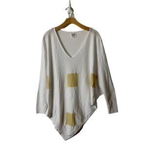 PLANET Lauren G White Yellow Diamond Print Pointed Hem Dolman Sweater One Size